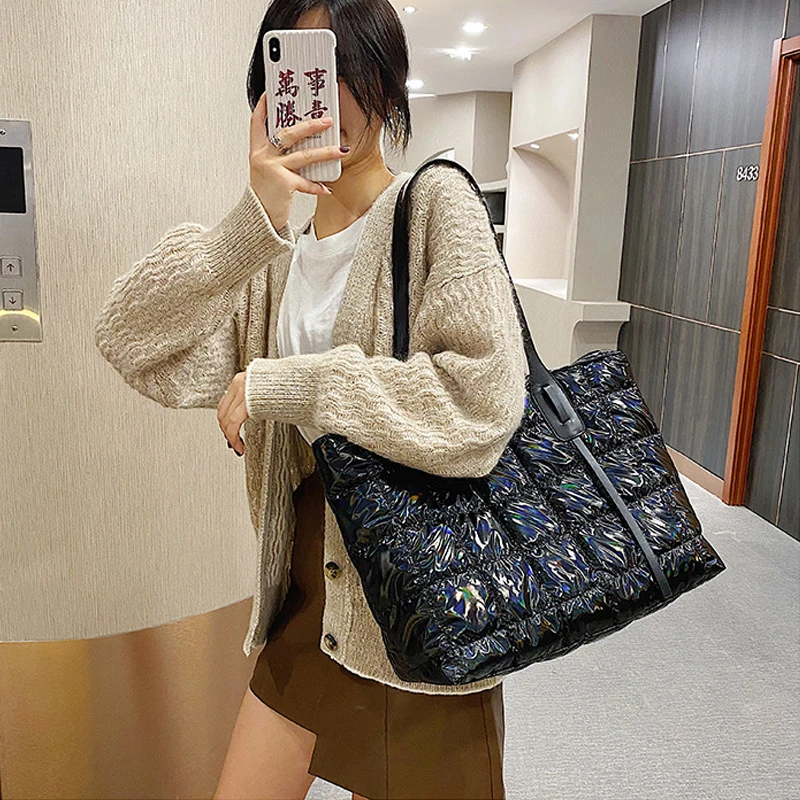 

Lattice Down Cotton Women Shoulder Bags Designer Waterproof Nylon Handbags Lady Large Capacity Tote Female Big Purse 2020 Winter