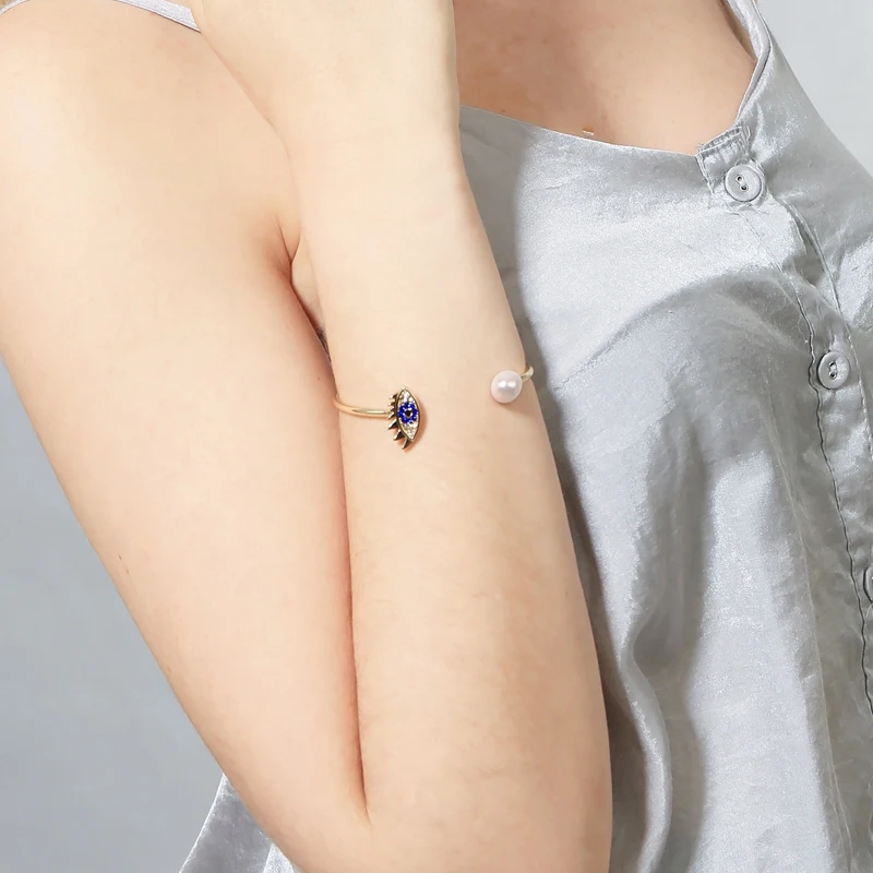 BALANBIU Нежный голубой кристалл сглаза манжеты браслет акриловая жемчужина открытие браслет для женщин золотой цвет модные ювелирные изделия оптом