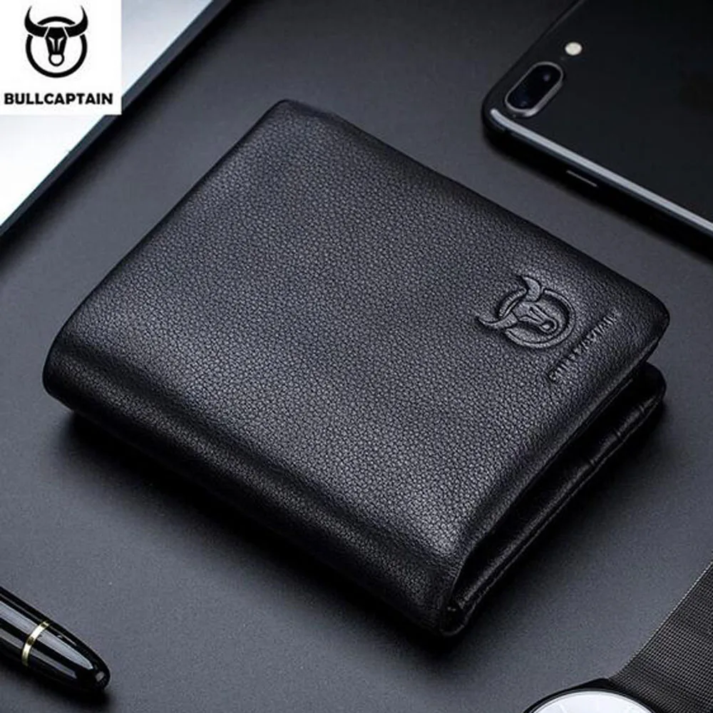 Men Wallet Cowhide Wallets Coin Purse Clutch Top Quality Leather small zipper wallet card bag Retro Short Wallet clutch - Цвет: Black