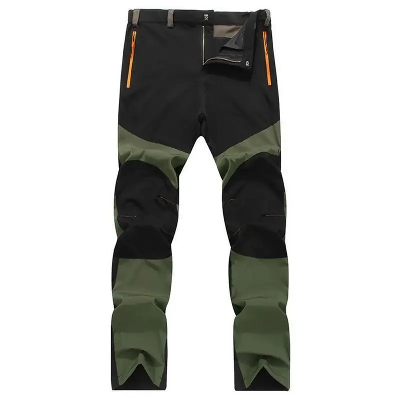 Брендовые новые модные горячие уличные походные мужские теплые тонкие брюки Лоскутные ветрозащитные водонепроницаемые длинные брюки - Цвет: Зеленый