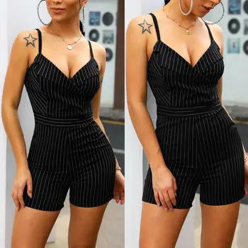 

2020 Newest Hot Summer Stripe Women Solid color Casual Sleeveless Bodycon Romper Jumpsuit Club Tights Bodysuit Short Pants