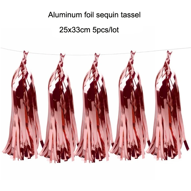 5pcs Rgold tassle Розовое золото, вечерние бумажные кружки, тарелки, салфетки, соломенные, для дня рождения, для девочек, для вечеринки в честь рождения, свадьбы, шампанского, золотые принадлежности - Цвет: 5pcs Rgold tassle