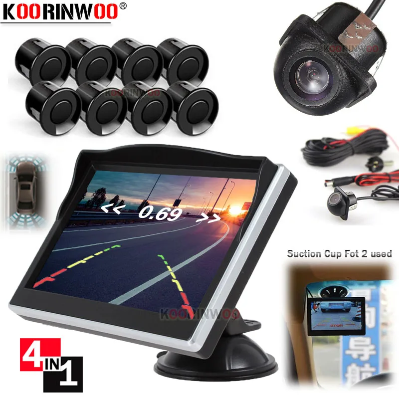 Koorinwoo HD парктроник комплект Автомобильный видео сигнал парковки датчики для фронтального экрана+ задней панели Камера безопасности Системы черный, белый цвет парковка из-за цветопередачи монитора