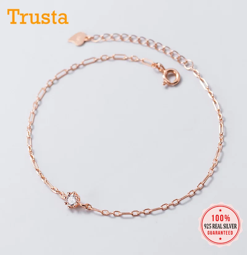 Trustdavis Genuine 925 Sterling Silver Minimalist Charm Dazzling CZ Bracelet Anklets For Women Wedding Party Jewelry Gift DA1251 Trustdavis Genuine 925 Sterling Silver Minimalist Charm Dazzling CZ Bracelet Anklets For Women Wedding Party Jewelry Gift DA1251