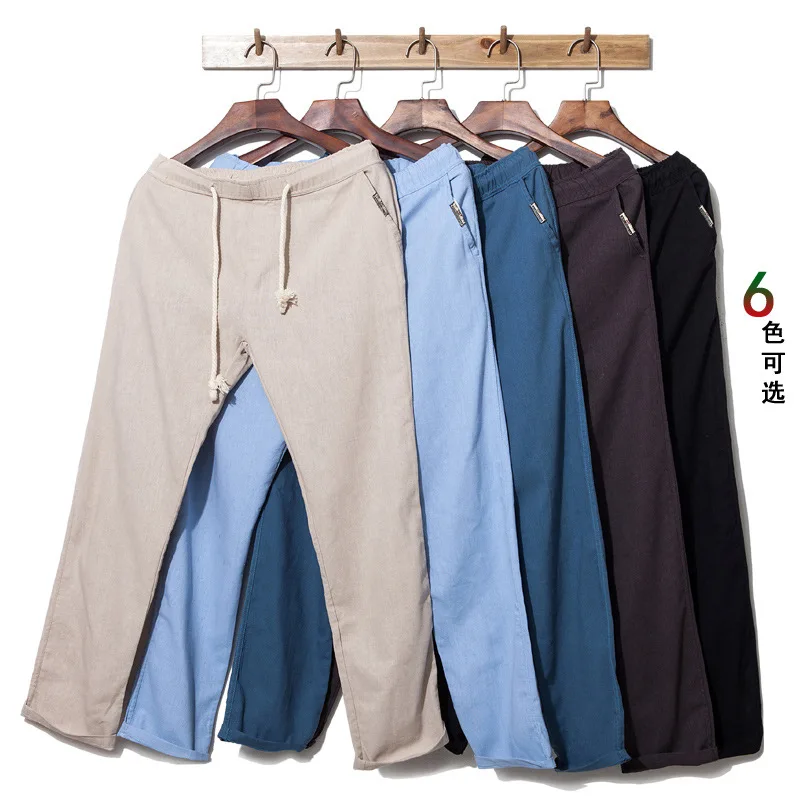 

2019 Spring And Summer Chinese-style Thin Solid Color Men's Trousers Cotton Pants Thin Loose-Fit ma liao ku Casual Trousers Men