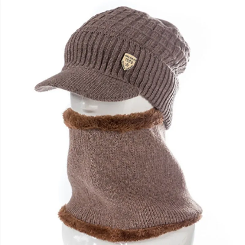 Khaki Set Новинка, теплая зимняя шапка, 1998 этикетка, шапка бини, высокое качество, зимние шапки для мужчин, для улицы, шерсть, теплый шарф, шапка, набор, Модная трикотажная шляпа - Цвет: Khaki Set