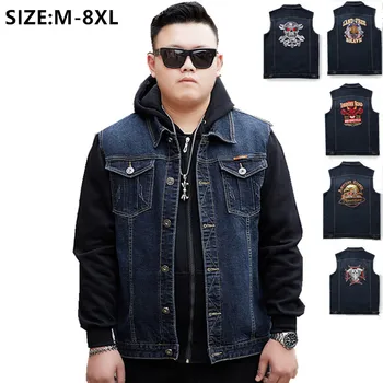 

Denim Vest Men Skull Plus Size 6XL 7XL 8XL Big Mens Jeans Waistcoat Slim Fit Sleeveless Coat Cowboy Spring Autumn Clothes Jacket