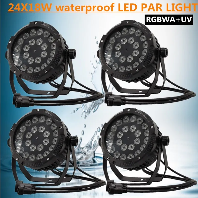 

4PCS/ Outdoor 24X18W RGBWA+UV waterproof Par Light, IP65 LED PAR DMX LED wash light DJ equipment disco light
