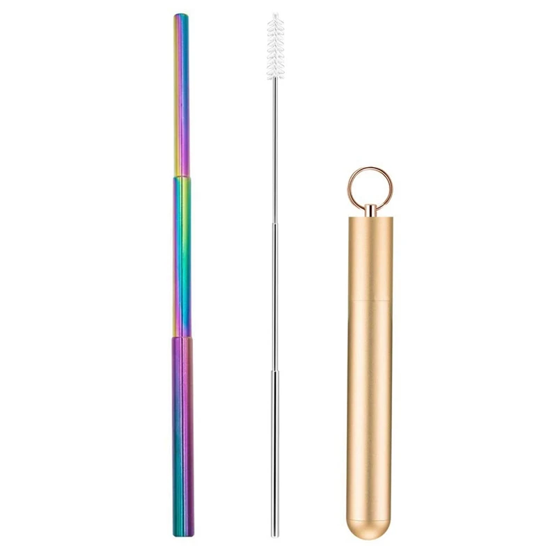 

Telescopic Reusable Drinking Straws Portable Stainless Steel Metal Straws Premium Food-Grade Folding Drinking Straws Keychain Se