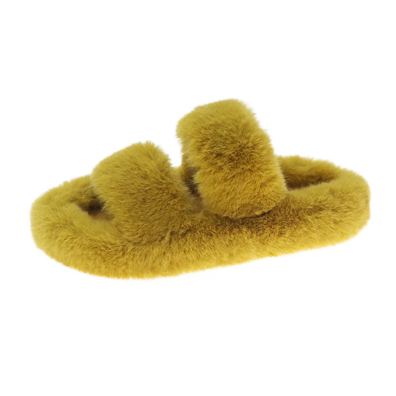 

Women Fashion Warm Fluffy Slippers Cozy Faux Fur Indoor Floor Outdoor Slides Flat Soft Furry Ladies Celebrities Flip Flops Plus