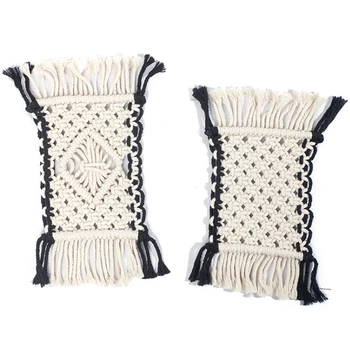 

2PCS Bohemian Hand-Woven Coaster Tablecloth Small Placemat Handmade Rectangular Placemat