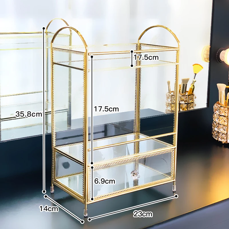 New Arrival Gold Glass Clear Makeup Organizer Perfume Lipstick Cosmetic Storage Display Box Case Stand Rack Holder Organizer - Color: Box 2