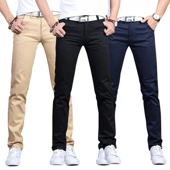 Pantalones informales ajustados de algodón para Hombre, Pantalón recto, de negocios de calidad, a la moda