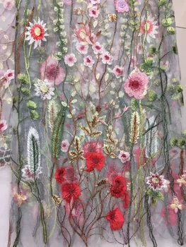 

2020 Gold thread African Tulle Lace fabric for party dress.high quality 3d flower lace gold net mesh lace fabric 5 yards M15531