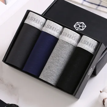 

4pcs/lot Men's Underwear Middle Waist Solid Color Cotton Boxer Underpants Shorts Fashion Comfort Boxer Hombre Calzoncillos