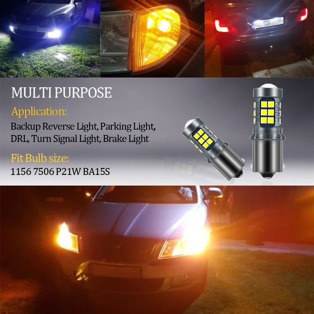 4 шт. P21W 1156 BA15S 7440 W21W 7443 WY21W T15 W16W светодиодный 3030 27SMD Canbus автомобильные лампы Обратный DRL индикатор тормозной светильник белый янтарь