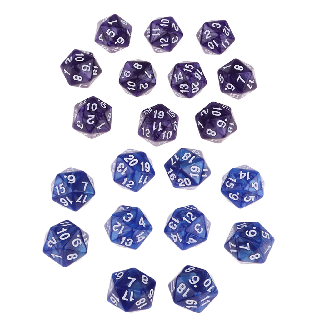 Pack of 20 Dungeons D&D Role Playing Games Twenty Sided D20(1-20) Dice, 2 Color