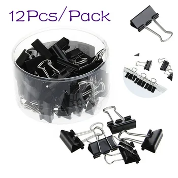 12Pcs Clip per raccoglitori in metallo nero File graffetta foto forniture per ufficio fisse Kantoor scuola cartella documento