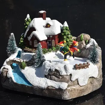 

Christmas Scene Village Craft Decoration Houses Birthday Cfaft Town Gift Led Accessories Ornament Home Holiday Resin P7A3