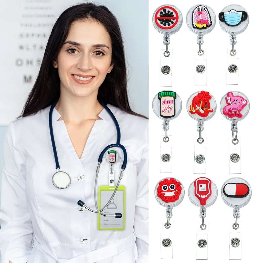 Cute Medical Pvc Badge Retractable Badge Reel Nurse Doctor Student  Exhibition ID Card Clips Badge Holder Stationery