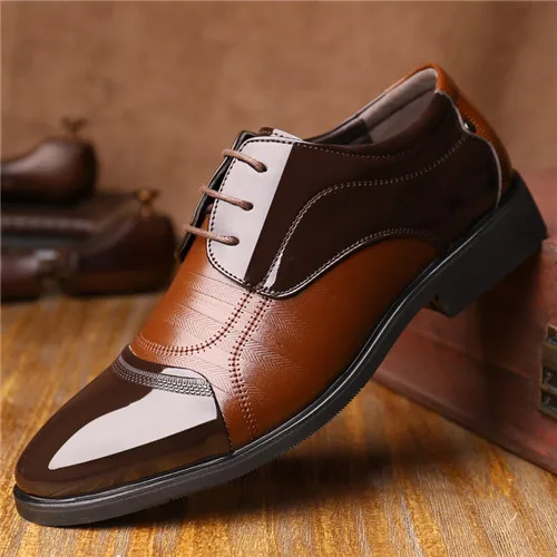 Brown Good Quality Men Brand Leather Shoes Flats Size 38-44 New Fashion Men Dress Shoes Business Formal Oxfords - Цвет: Brown