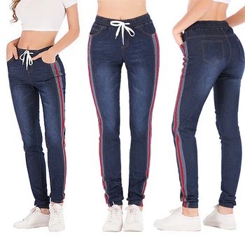 

Women Fashion Elastic Jeans Ladies Casual Drawstring Cropped Denim Pants 2019 New Loose Causal Slim Fit Jeans Autumn Plus Size