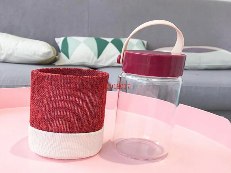 Lovely linen hand insulated glass sports student carry-on cup