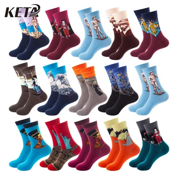 

[KETA]Fashion Oil Painting Men Women Socks Cotton Printed Novetly Funny Socks Male Patterened Happy Socks Harajuku