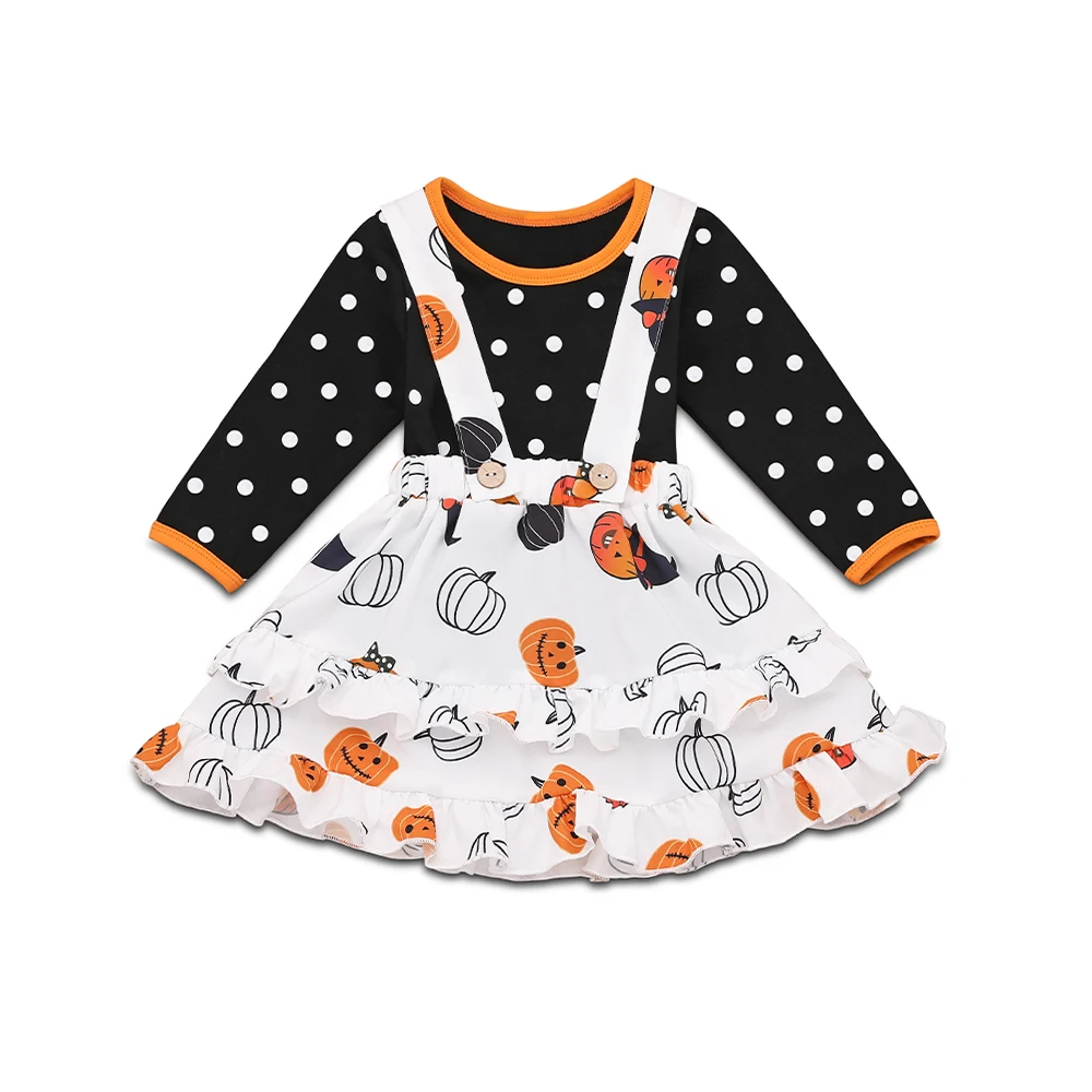 

Toddler Kid Baby Girl Top Dot Print Long Sleeve T-shirt+Skirt alloween Outfit Clothes 2pcs Set