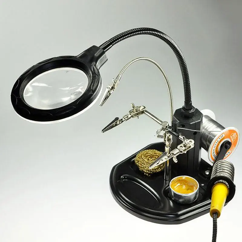 1 комплект 16 SMD светодиодный 3 2.5X (6D) + 4X (12D) светодиодный зажим паяльник подставка помощь руки увеличительное стекло лупа