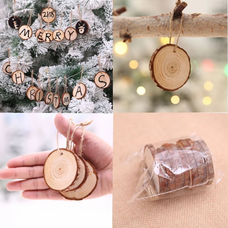 

10pc 6cm Christmas Wood Slice Wooden Hanging Pendant DIY Circle Round Wood Disks Craft for Wedding Xmas Navidad Party Decoration