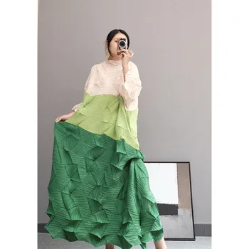 

Spring Summer Women Diamond Pleated Dress New Color Contrast Straight Dress