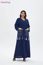 

2021 Summer Casual Muslim Abaya Dress for Women Ramadan Eid Pink Dubai Arabic Turkey Middle East Robe Tassel Pocket Plus Size