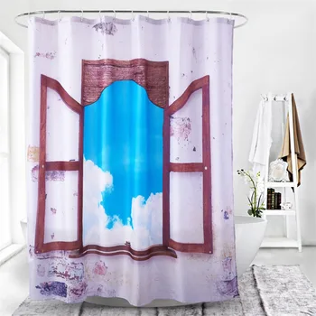 

2019 Creative Window Sky Pattern 3D Digital Printing Shower Curtain Polyester Waterproof Opaque Shower Curtain Bathroom Supplies