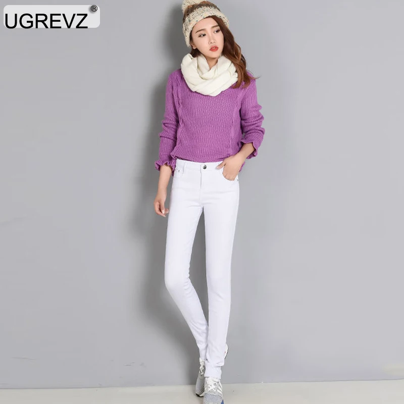 W13-333White Женские джинсы с высокой талией, узкие брюки, плюс размер, утепленные, эластичные удобные брюки, женские зимние узкие брюки ярких цветов - Цвет: W13-333White
