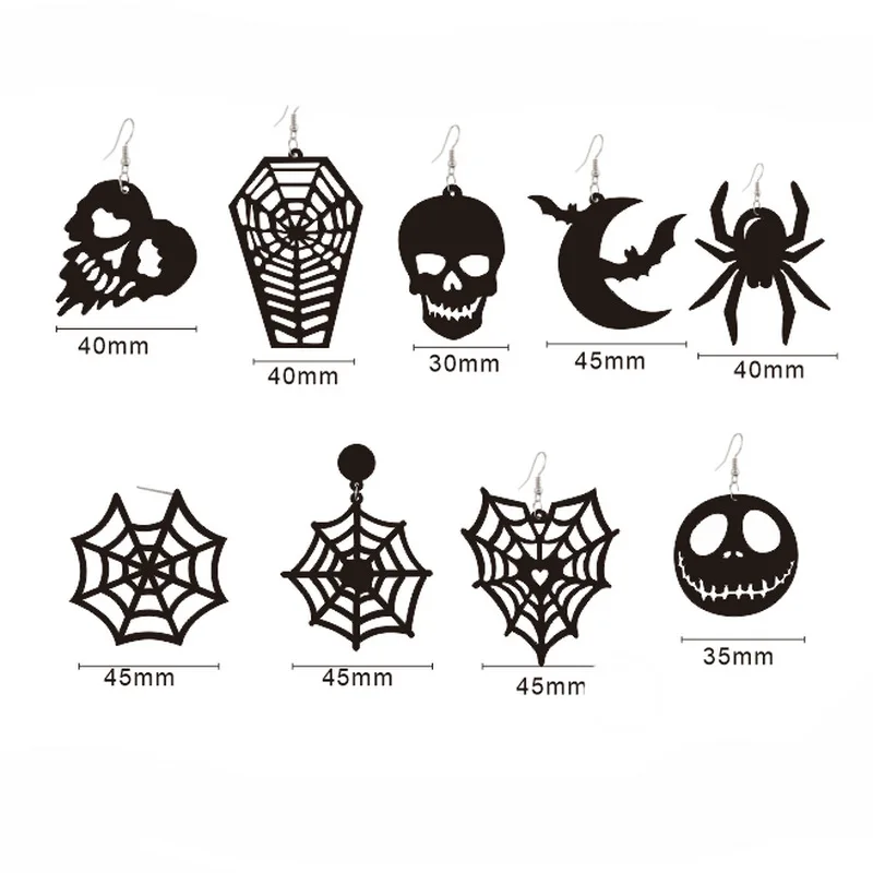 Acrylic Halloween Spider Web Bat Pumpkin Moon Coffin Love Skull Earrings acrylic earrings spider earrings