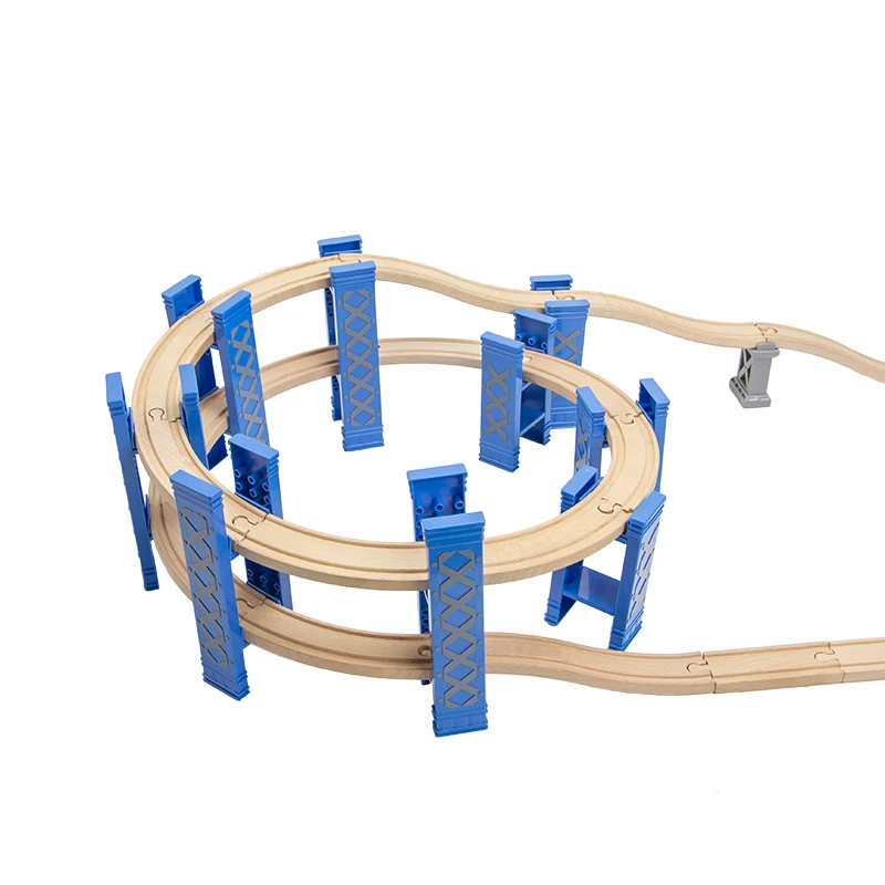 Деревянный поезд набор игрушка спиральные дорожки железнодорожное строительство деревянный мост Набор железной дороги для малышей Дети раннего обучения мотора навыки игрушки