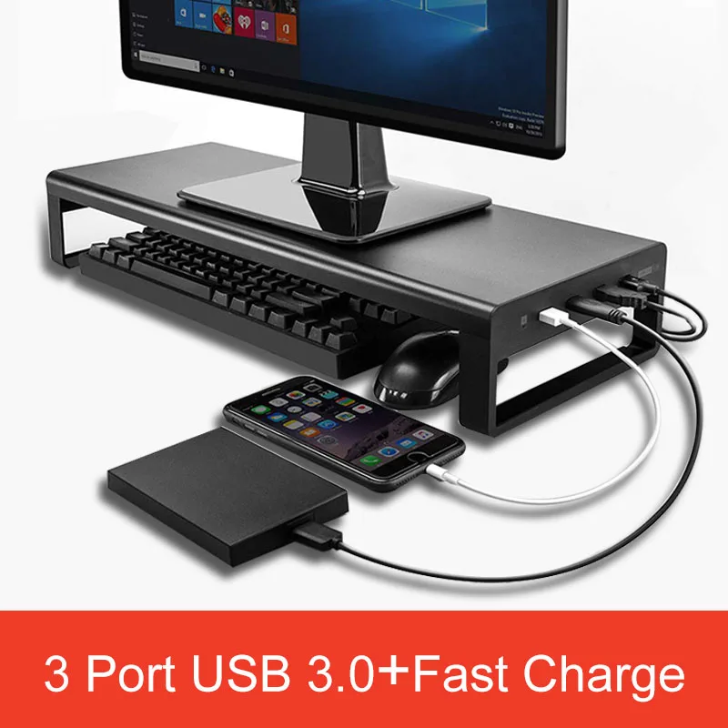 

USB 3.0 Aluminum Monitor Stand Metal Riser Support Transfer Data and Charging for for Laptop,Computer,Notebook,MacBook,PC