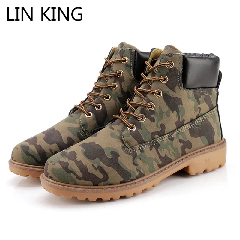 

LIN KING Camouflage Men Short Boots Outdoor Work Safety Boots Unisex Lace Up Ankle Boots For Lovers Waterproof Combat Army Boots