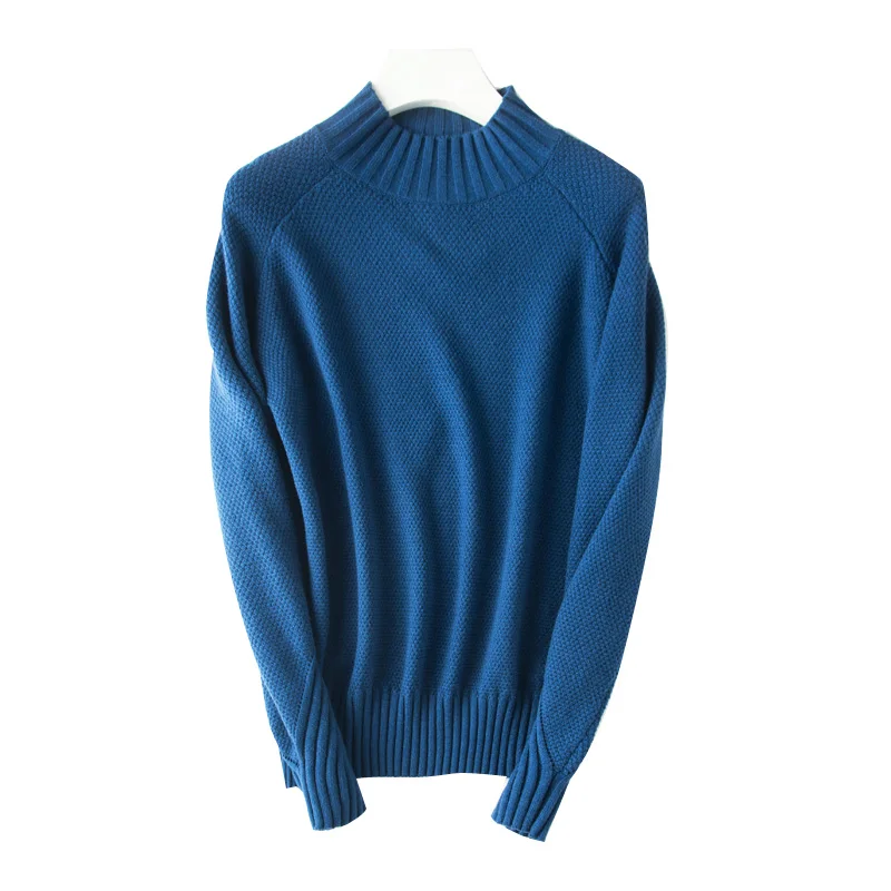 Толстый свитер, пуловер для женщин, зимняя водолазка, повседневный теплый вязаный джемпер, топ с длинными рукавами, трикотаж, Стрейчевые Рождественские свитера - Цвет: Синий