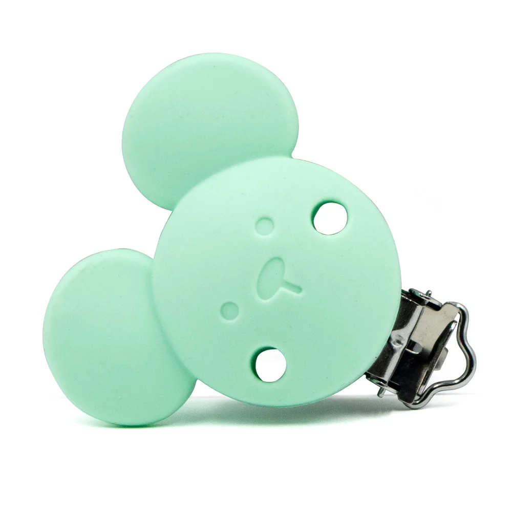 Mint Green GYLAXIDO, 3 шт., Силиконовые Прорезыватели в форме Микки, клипсы для соски, детское колье, Прорезыватель для зубов, игрушки, силиконовый держатель для сосков из нержавеющей стали - Цвет: Mint Green