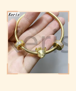 

High Quality Original 1:1 100% Silver Electroplated Gold Piglet DIY Chain Bracelet First Choice For Gift Free Package