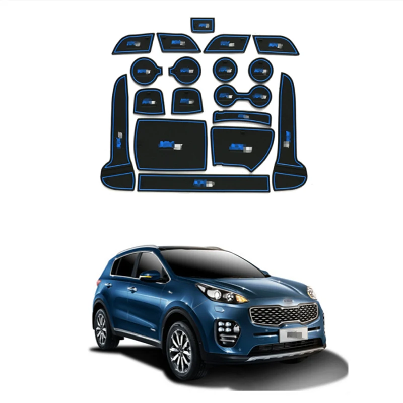 

Car Gate Slot Mat Rubber Custom Logo Door Pad Cup Non-slip Mat Interior Accessories Groove Mat For Kia Sportagekx5 2016~2018