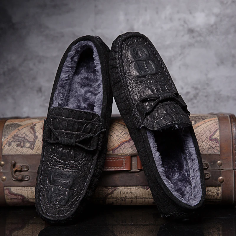 Mocasines De Hombre/зимняя плюшевая мужская обувь на плоской подошве с мехом; мужские лоферы без застежки; мокасины для вождения; мужская повседневная обувь; модная серая обувь