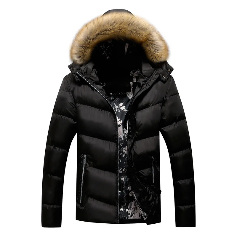 Promo 2019 Winter Padded Coat Men Slim Jackets Thick Parka Fur Collar Hooded Men's Coats Casual Outerwear Brand Clothing size M-5XL