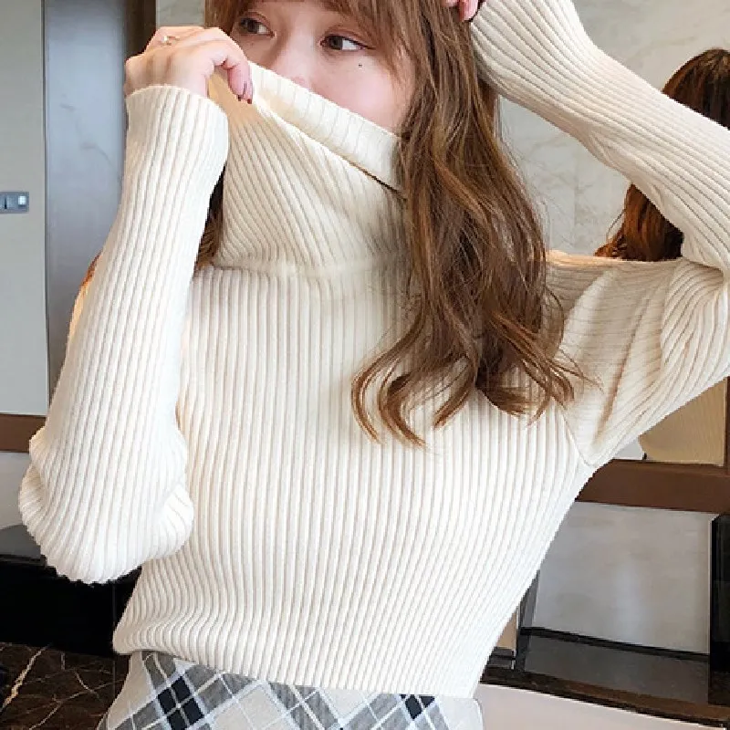 

Turtleneck Tight Sweater for Women Knitted Pullover Ladies White Sweaters Long SleeveTops Black Green Winter Women's Clothing