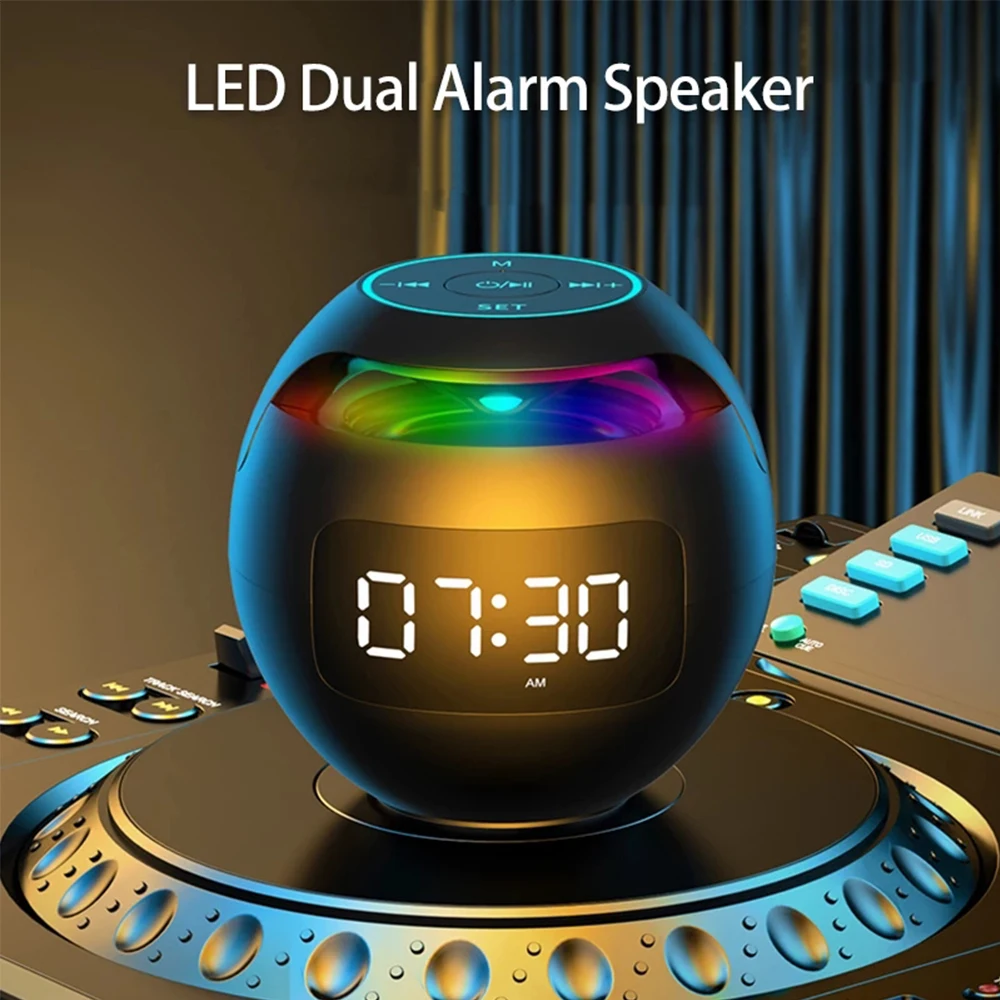 LED Dual Clock BT Speaker Mini Portable Music Player Support TF Card Hifi Sound FM Radio Digital Alarm | Электроника