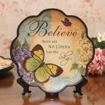 

European retro painted ceramic pendant, American idyllic view plate butterfly display dish Decoration Display Home Decor