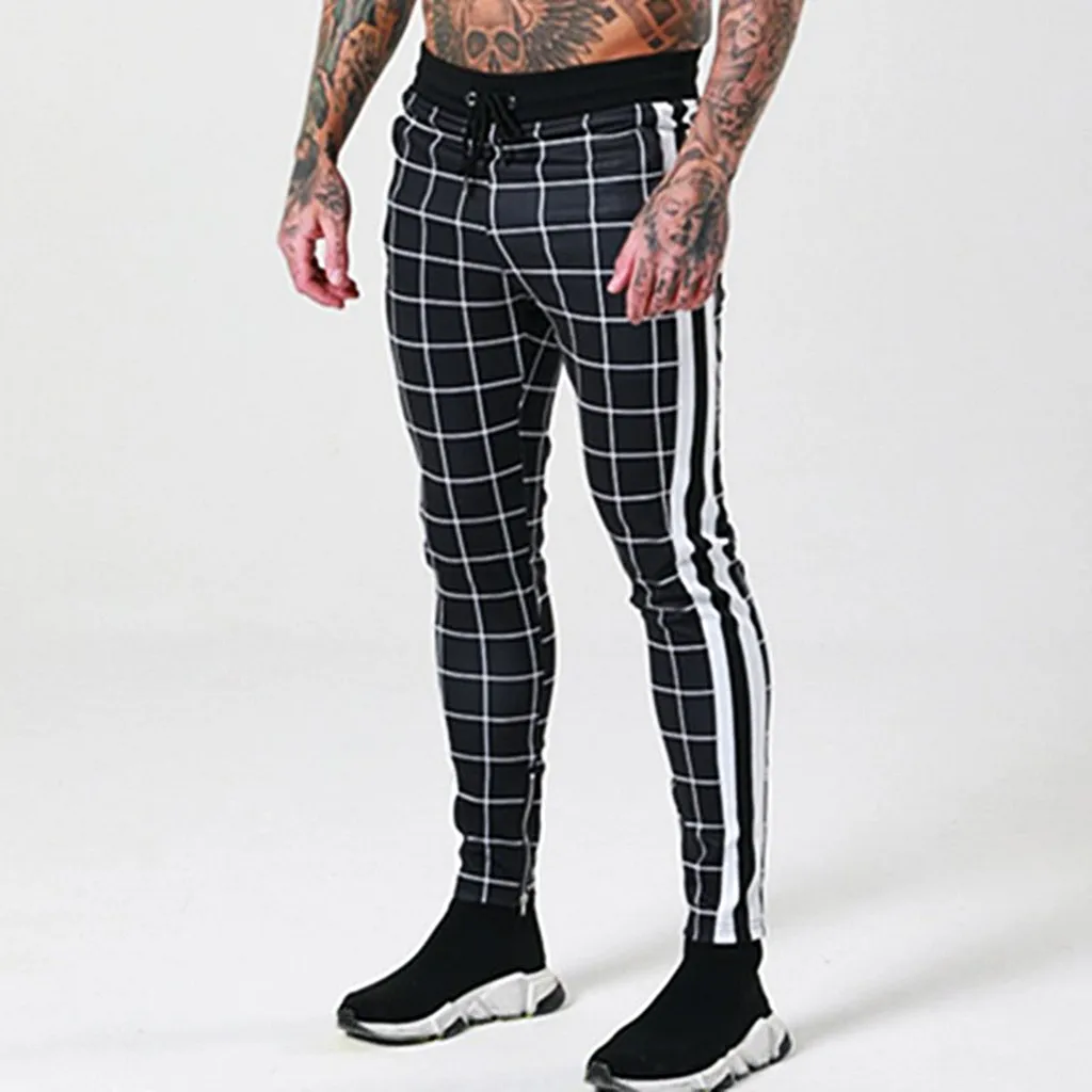 Men Long Casual Sport Pants Side Stripe Slim Pockets Fitness Workout Slim Fit Trousers Summer Spring Sweatpants