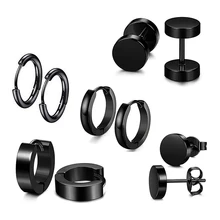1 pair Multiple Styles Unisex Black Color Stainless Steel Piercing Earring For Women Men Punk Gothic Barbell Earring Ear Circle